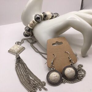 3 Piece Set Composite Howlite Necklace, Bracelet & Earrings